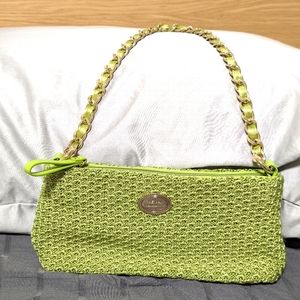 Lime Green Crochet Knit Shoulder Baguette Bag